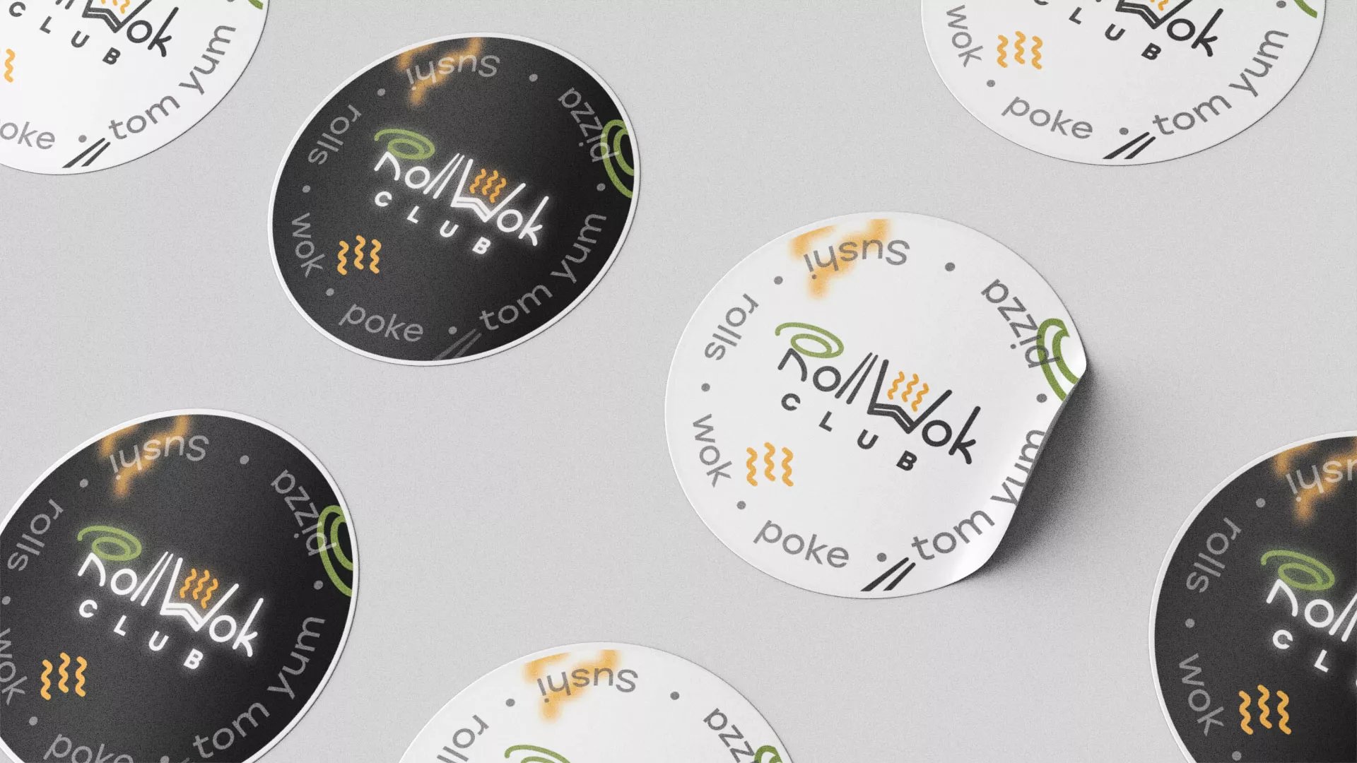 Разработка наклеек для суши-бара «Roll Wok Club» в Лесном