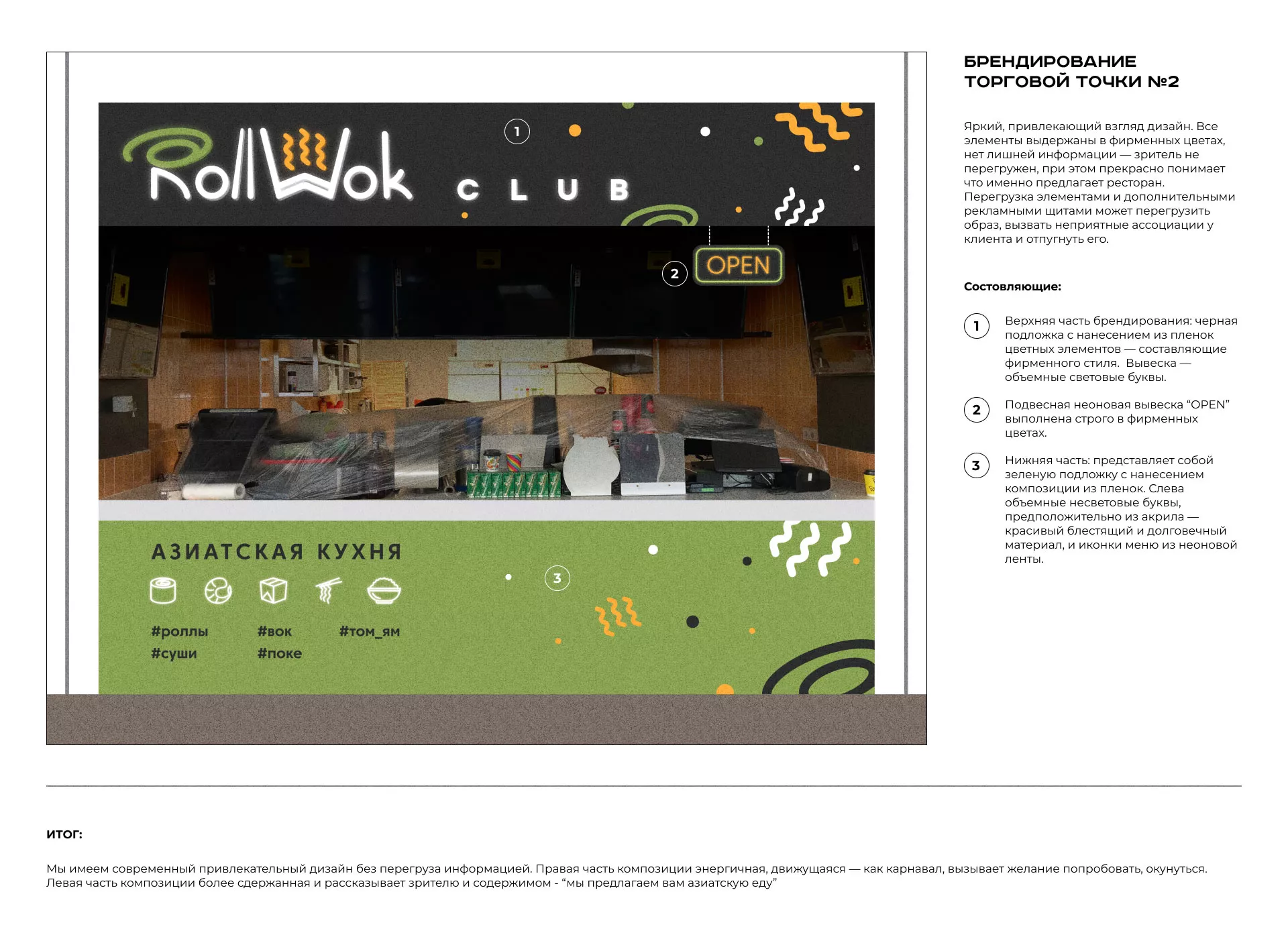 Брендирование торговых точек суши-бара «Roll Wok Club» в Лесном